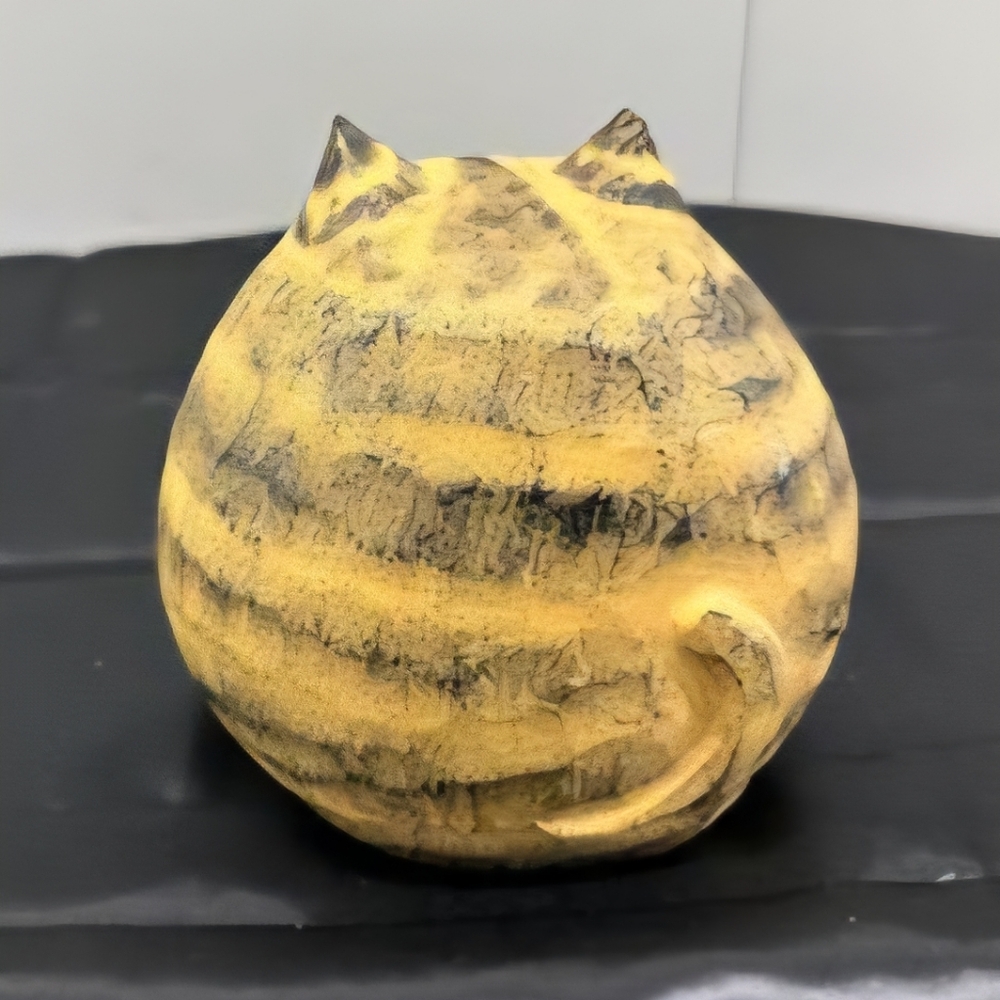 Hand Carved Wood Striped Yellow Tabby Fat Cat Green Glass Eyes Artist Sign Folk - Picture 2 of 7